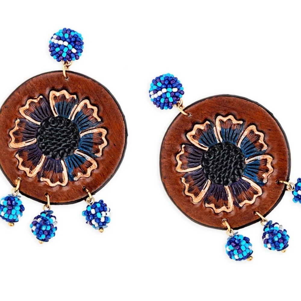 Handcrafted Beaded Statement Drop Earrings - Picture 2 of 5